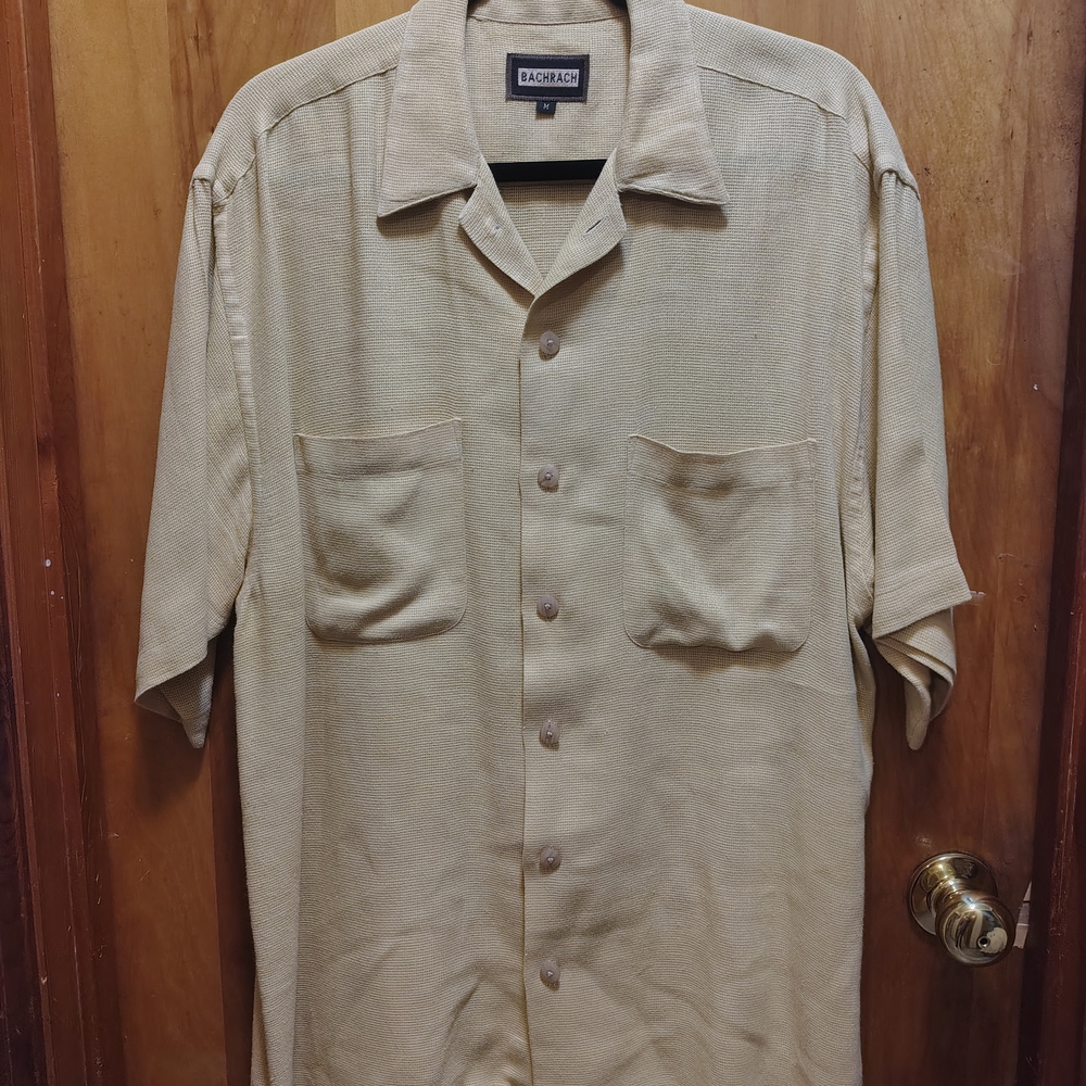 Bachrach Beige Short Sleeve Button Down Shirt